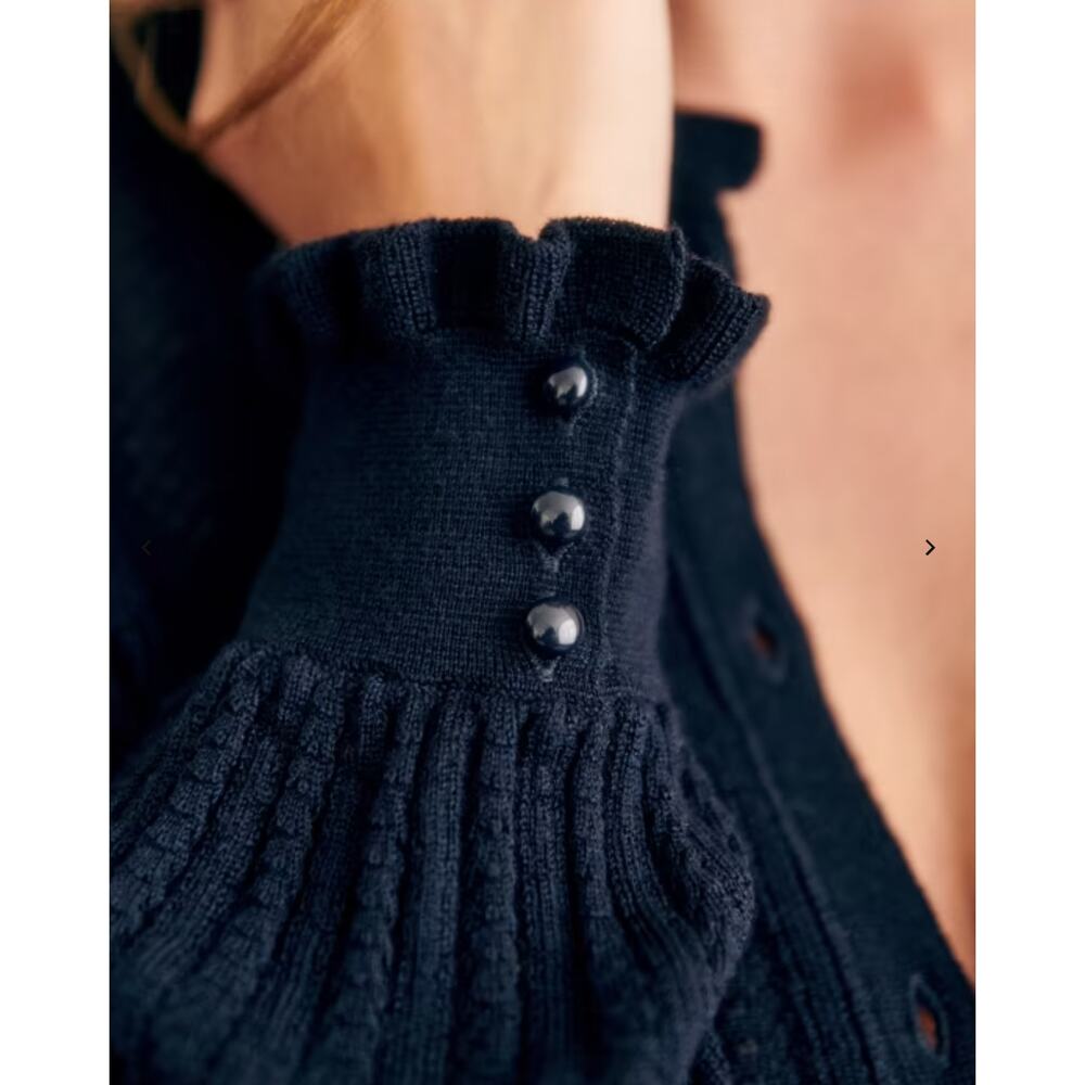 Sezane Louis navy blue merino cardigan sweater - Picture 10 of 12